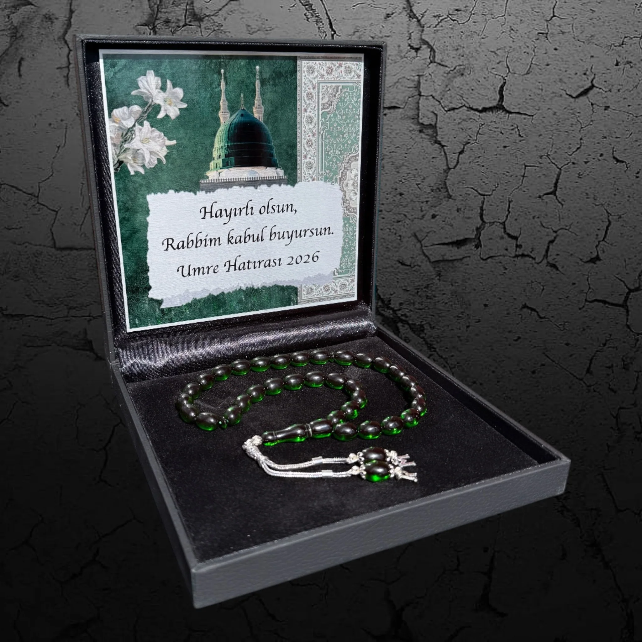 Kehribar Tesbih Sıkma Kapsül Grün 2 Buchstaben 925 Silber Orient Box Medine