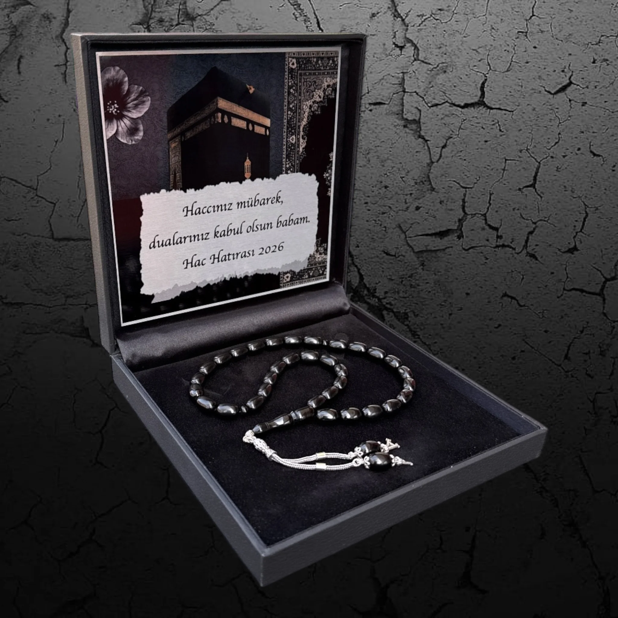 Kehribar Tesbih Sıkma Kapsül Schwarz 2 Buchstaben 925 Silber Orient Box Mekka